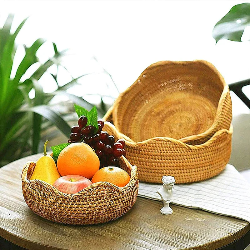 Axya Hand-Woven Rattan Wicker Basket, Multi-Purpose Storage Box for Kitchen and Home