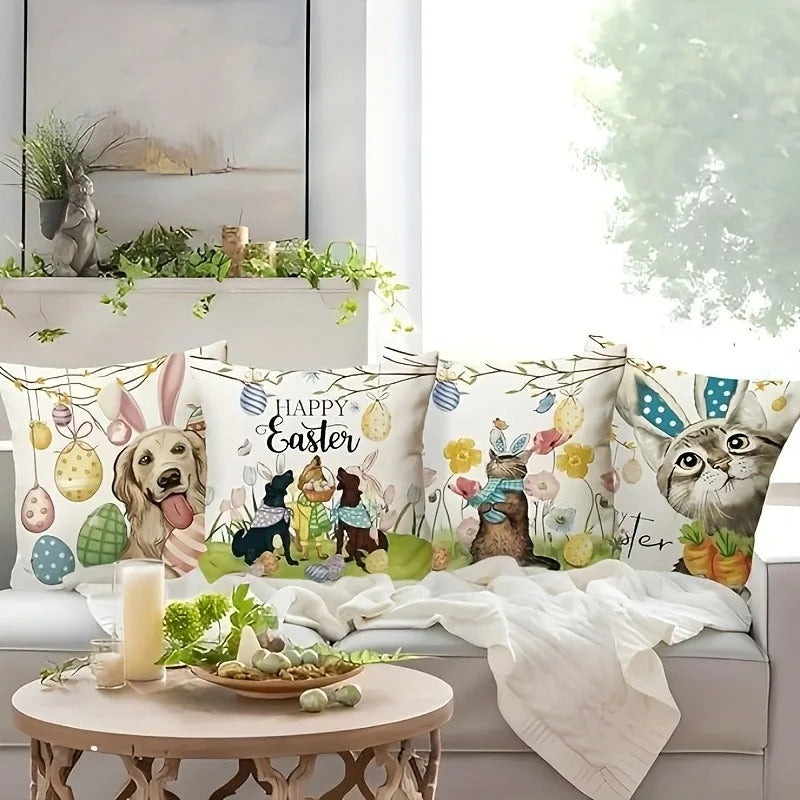 Easter Puppy Cat Egg Pattern Pillowcase - Axyaa Brand Home Decoration