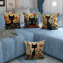 Colorful Cats & Flowers Printed Pillow Covers by Axyaa - Sofa, Bedroom, Car Pillow Cover