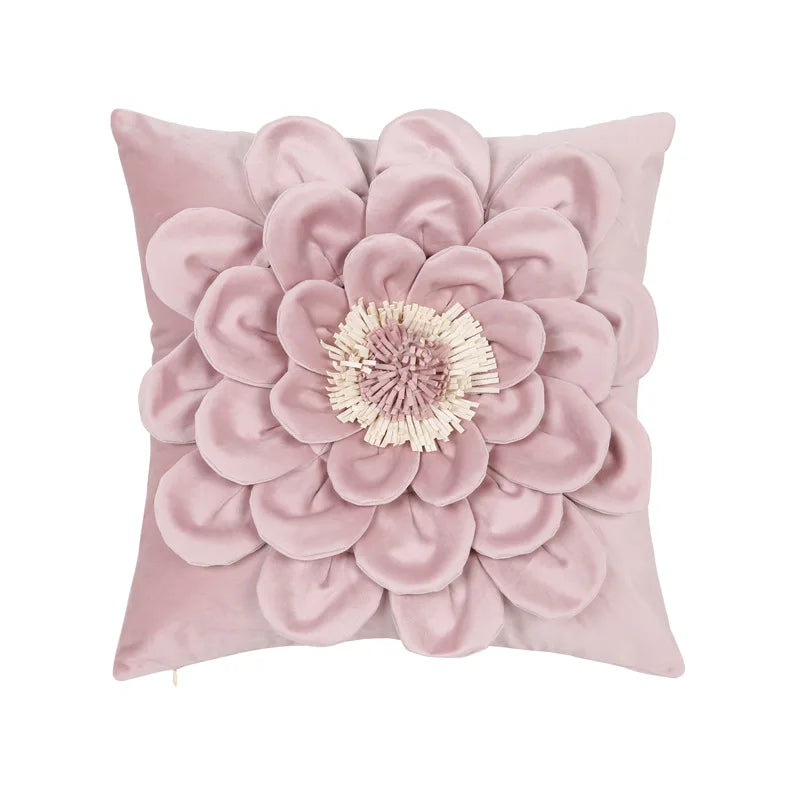 Axyaa Velvet Flower Cushion Cover in Yellow Blue White Pink, Handmade Luxury Pillowcase