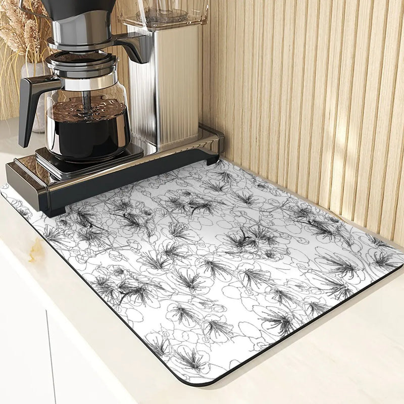 Axyaa Floral Silicone Coasters Set: Non-Slip Kitchen Mats, Flowers Pattern Diatomaceous Earth Placemat