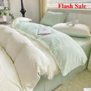 Axyaa Solid Color Cotton 4-Piece Set: Mattress, Bed Sheet, Quilt Cover - Super Soft