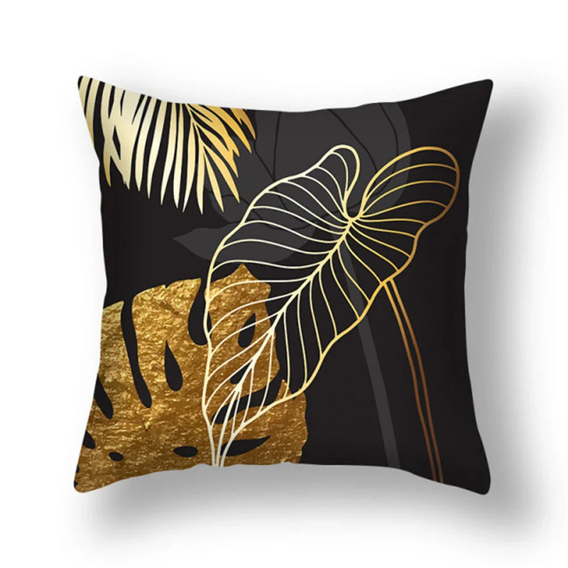 Axyaa Gold Leaf Flower Cushion Cover - Decorative Square Pillow for Home and Car