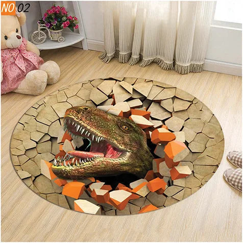Axyaa Dinosaur Cartoon Kids Round Carpet Rug for Home Floor - Anti-Slip Mats