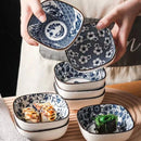 Axyaa Square Blue & White Porcelain Sushi Plates Set & Sauce Bowls