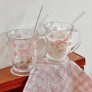 Axyaa Kawaii Bowknot Glass Tumbler, Cute Flower Mug, Aesthetic Tea Cup for Girls