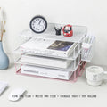 Axyaa 4-Layer Stackable Pink Desk Organizer - Metal File Tray for Desk Organization