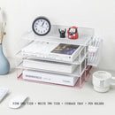 Axyaa 4-Layer Stackable Pink Desk Organizer - Metal File Tray for Desk Organization