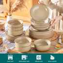 Axyaa Stoneware Dinnerware Set with Light-Brown Reactive Glaze, 12/16/18/24 Piece Option