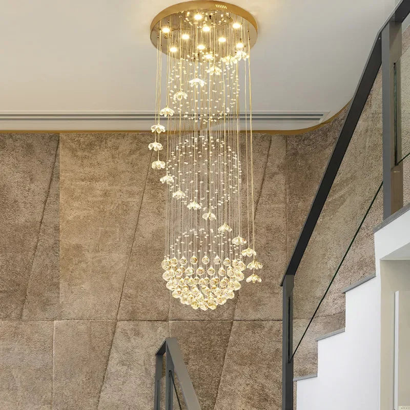 Axyaa Crystal Loft Chandelier: Elegant Hanging Ceiling Lighting for Staircase and Room Decor