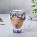 Axya Double Wall Glass Coffee Mugs 350ml Elegant Flower Design