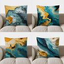 Axyaa Gold & Teal Marbled Cushion Cover - Abstract Pattern for Sofa, Bedroom, Car