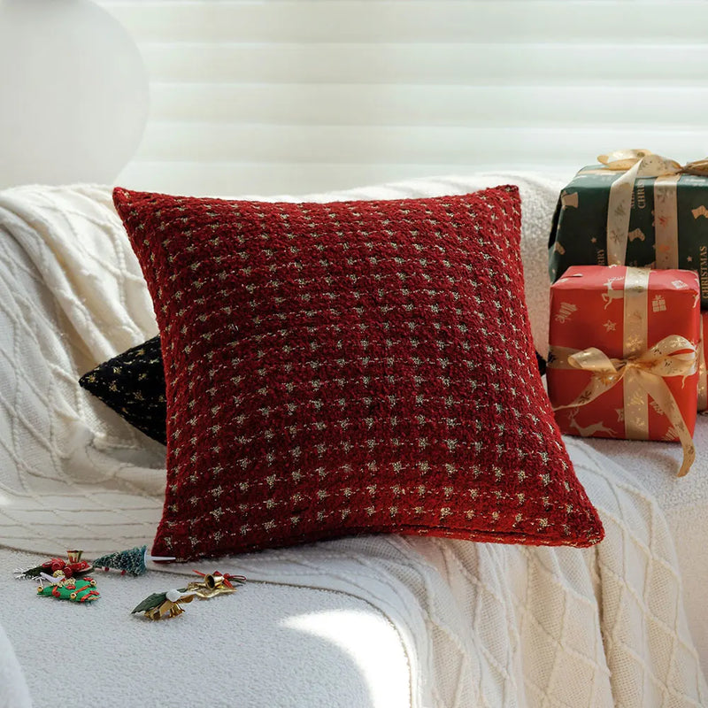 Axyaa Red Gold Houndstooth Christmas Cushion Cover 45x45 - Sofa Decor Party Home