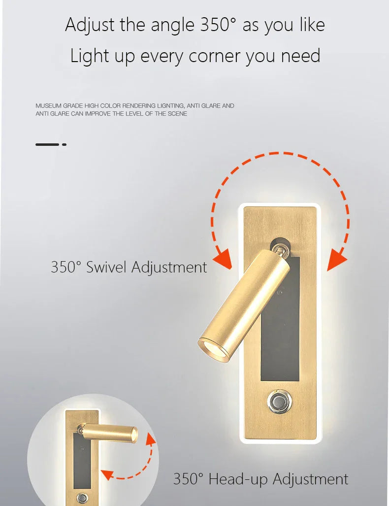 Axyaa Dimmable LED Sconce Lamps with Touch Switch, Rotation Reading Lights