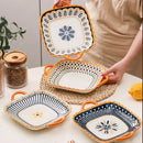 Axyaa Ceramic Square Salad Plate with Handles, Kitchen Utensil, Italian Pasta Plate