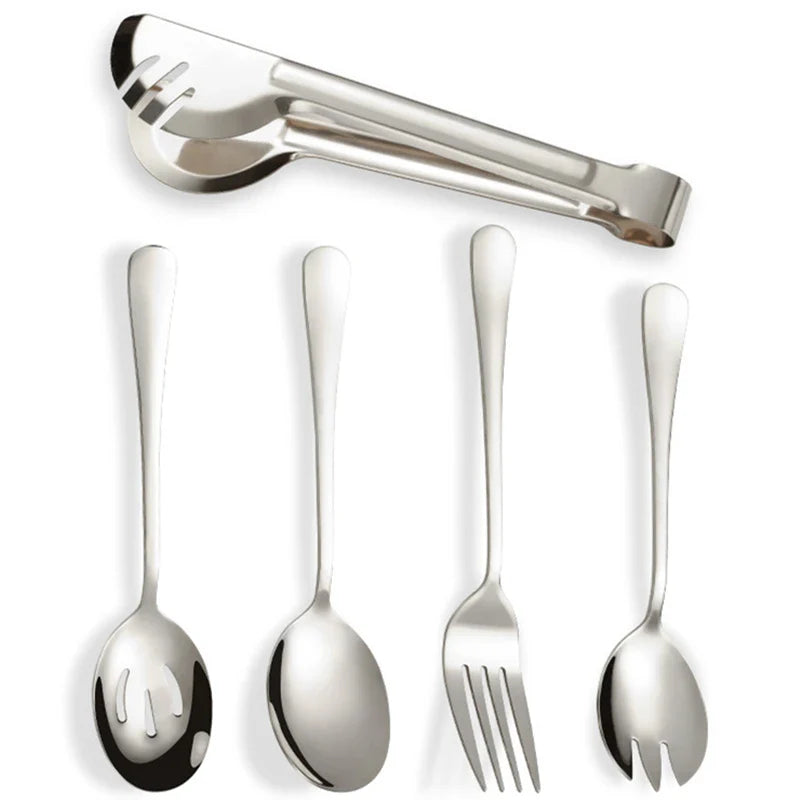 Axyaa Stainless Steel Kitchenware Set: Tongs, Fork, Cake Shovel, & More