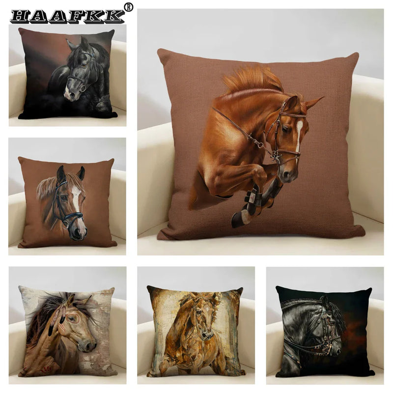 Luxury Axyaa Horse Cushion Cover 45x45cm Linen Pillow Case for Home Decor