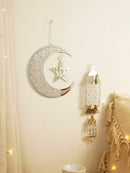 Silver Ramadan Moon & Star Acrylic Ornaments by Axyaa for Elegant Eid Decor