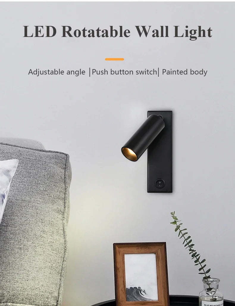 Axyaa Black Brass LED Wall Lamp with USB Port and Switch