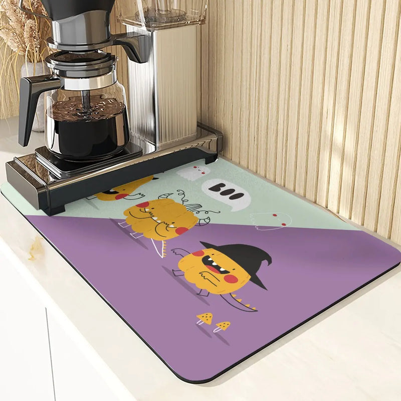 Axyaa Pumpkin Pattern Coasters - Halloween Style Absorbent Drink Coasters & Drying Mat