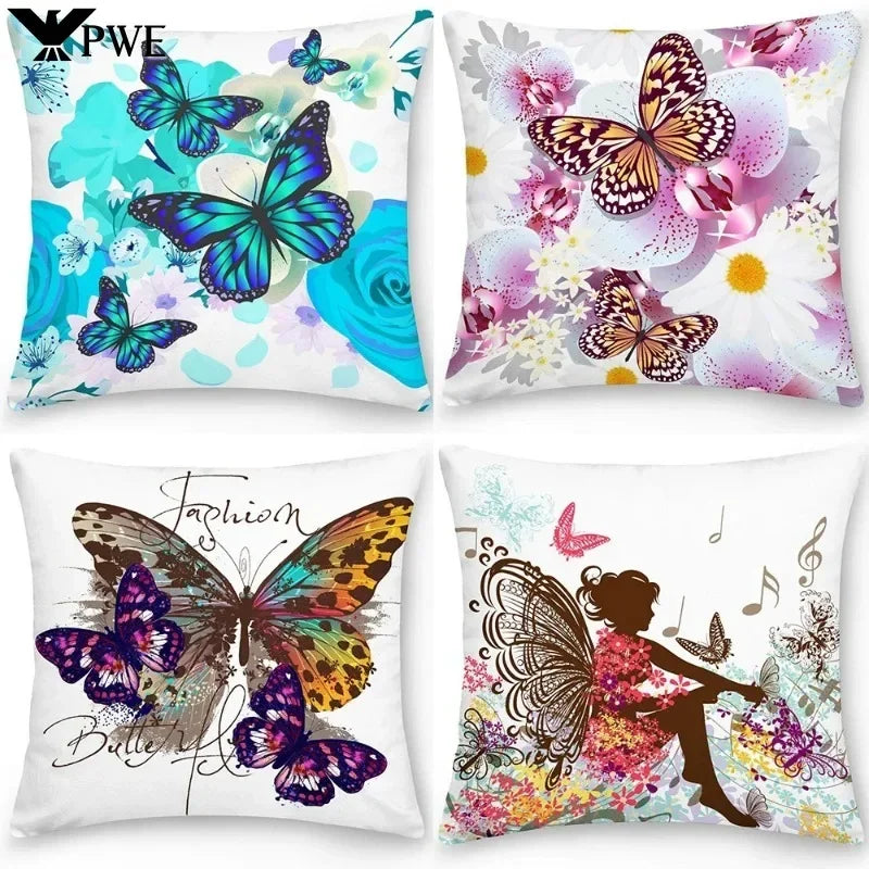 Axyaa Butterfly Flower Cushion Cover - Elegant Home & Office Decor