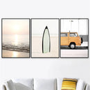 Axyaa Surfboard Coconut Tree Wall Art Poster Set for Chic Living Room Decor
