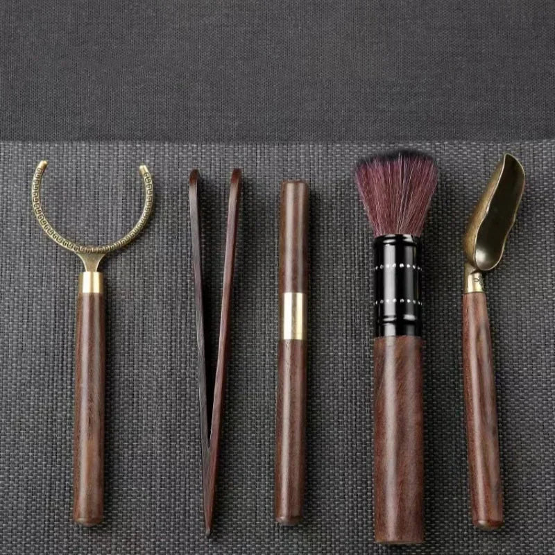 Axyaa Wooden Kung Fu Tea Set Tool Tea Tong Spoon Needle 5pcs Great for Tearoom