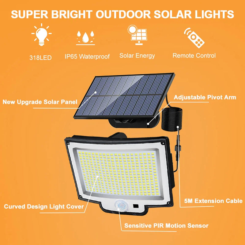 Axyaa Solar LED Flood Lights - Super Bright 3 Modes, IP65 Waterproof Wall Lamp
