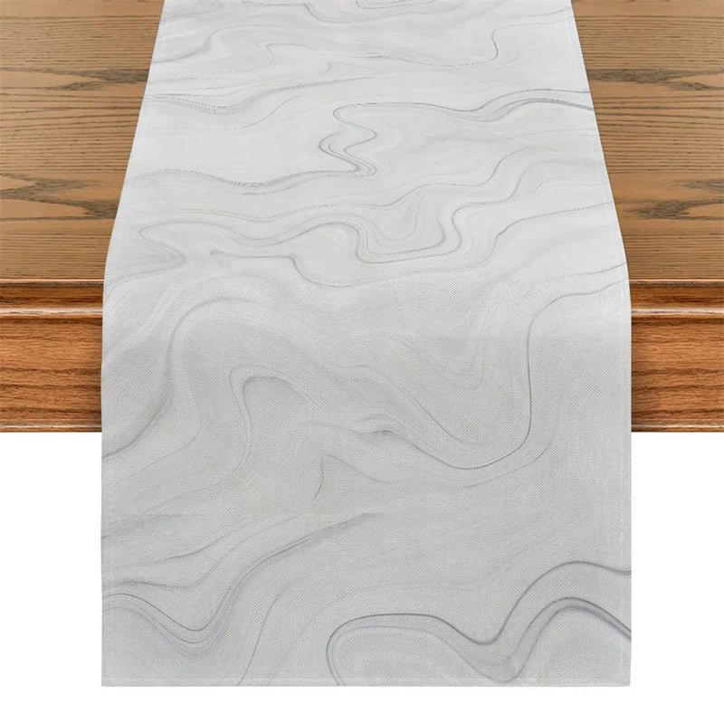 Pink Champagne Gold Textured Table Runner by Axyaa: Elegant Grey Marble Design for Stylish Tables