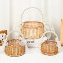 Axyaa Wicker Rattan Flower Basket with Pearl Handle and Bow