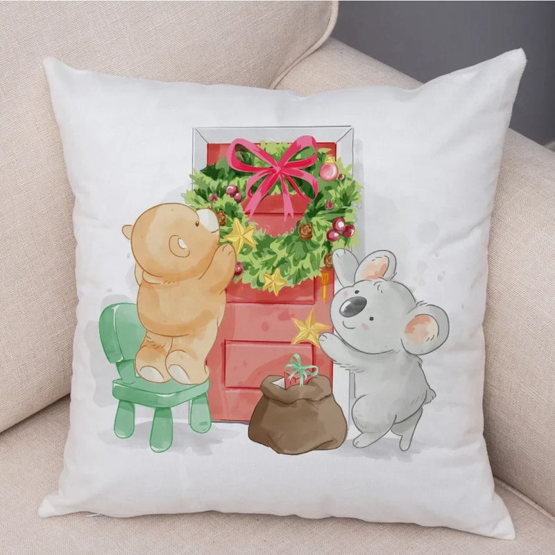Axyaa Christmas Cartoon Animal Cushion Cover - Santa Claus Pillowcase