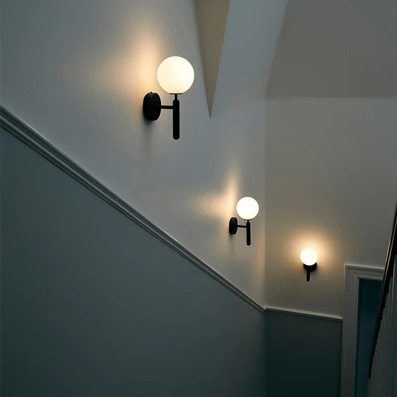 Axyaa Nordic Modern LED Glass Wall Lamp Black Sconce for Bedroom Decoration