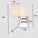 Axyaa LED Fabric Lampshade Wall Light with USB Charging Port & Adjustable Angle