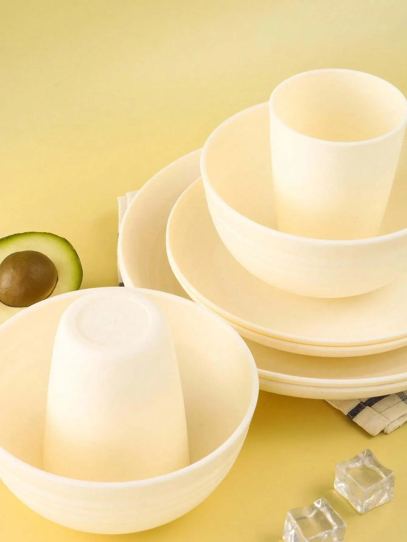 Axyaa Plastic Tableware Set for Home, Camping, Picnic - Reusable Bowl, Plate, Cup (4/16/20/24/32pcs)