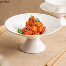Axyaa White Ceramic High Footed Plate: Elegant Tableware for Molecular Cuisine & Desserts.