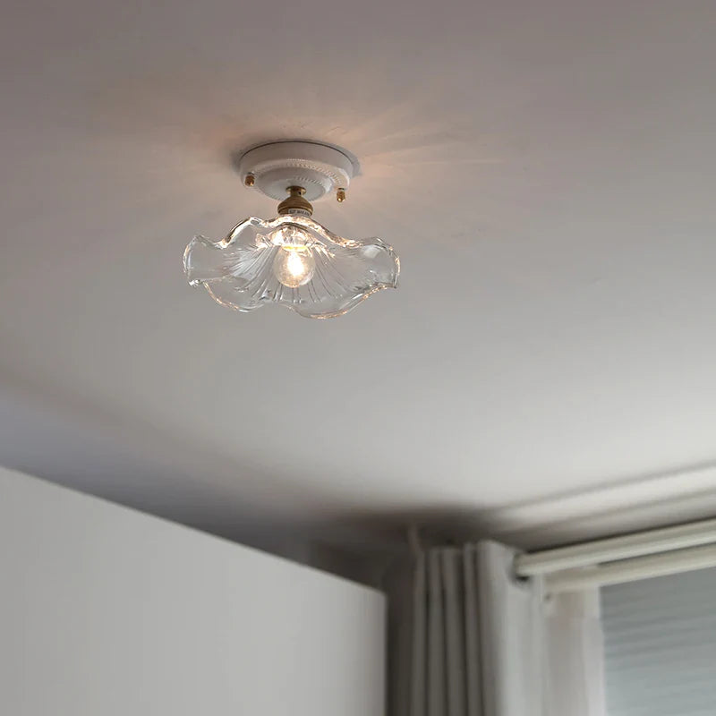 Axyaa Ceramic Canopy LED Ceiling Lamp Glass Copper Luminaria De Teto