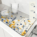 Axyaa Spring Flowers Kitchen Mat Absorbent Antiskid Quick Dry Bathroom Tableware Drain Pad