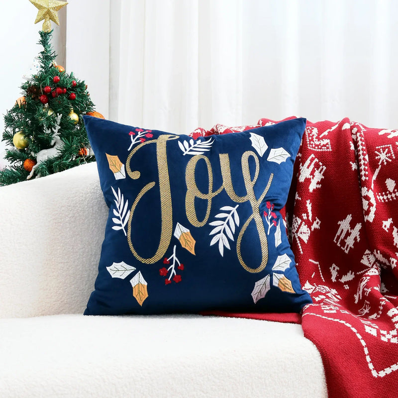 Axyaa Christmas Letter Pillow Cover Gold Holly Jolly Snowflake Soft Cushion Cover
