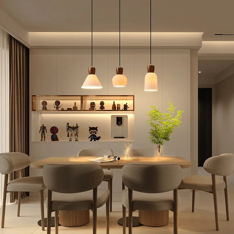 Axyaa Walnut Ceramic Nordic LED Pendant Lights - Japanese Style Modern Hanging Lamp