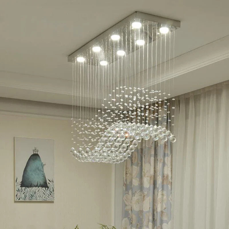 Axyaa Chrome LED Chandelier, Modern Wave Art Decor Suspension Lighting