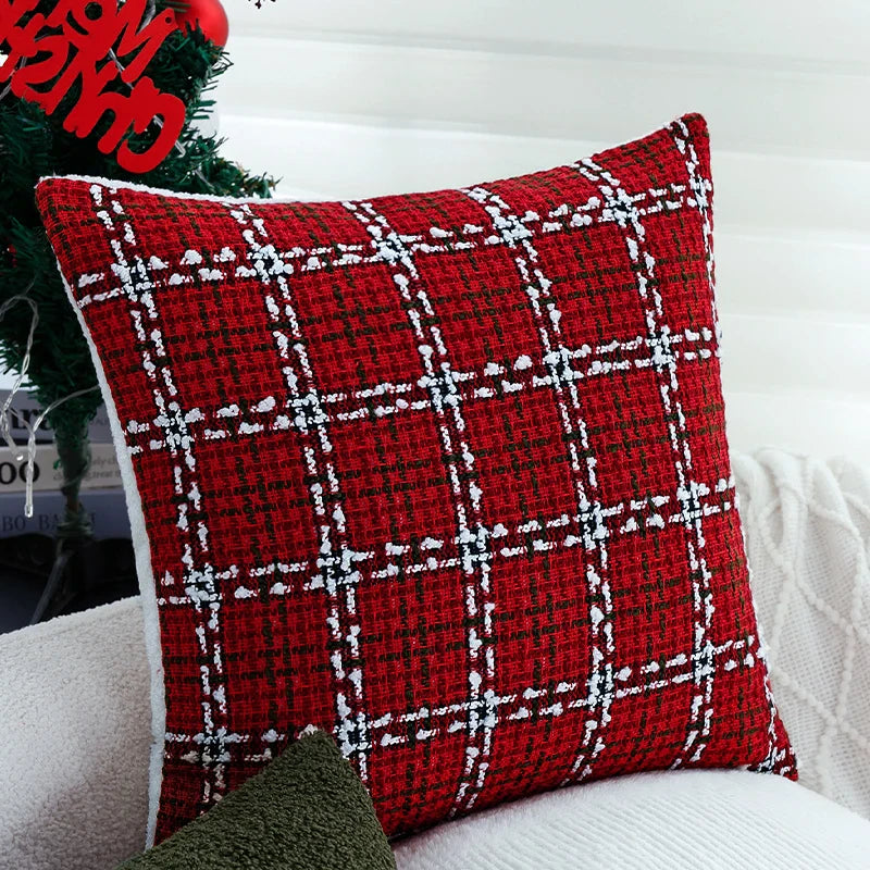 Axyaa Christmas Plaid Retro Pillowcase 45x45 Red Soft Cushion Cover
