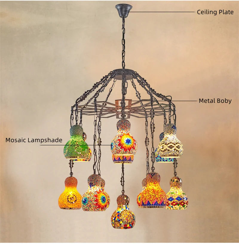 Axyaa Turkish Mosaic Chandelier: Handcrafted Stained Glass Pendant Lamp