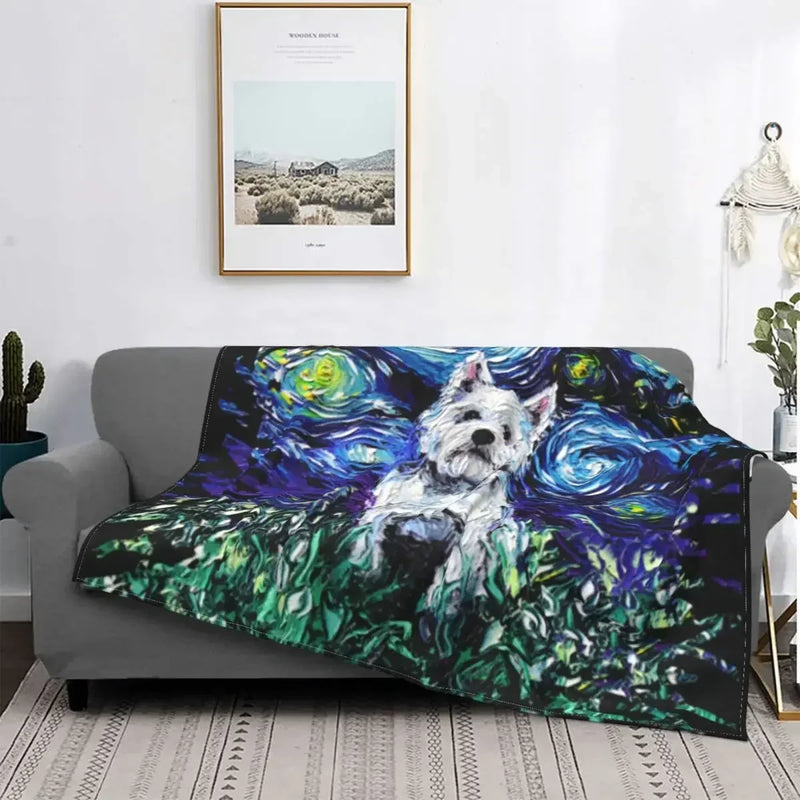 Axyaa Westie Dog Anatomy Flannel Blanket - Cozy Home Sofa Office Travel Throw