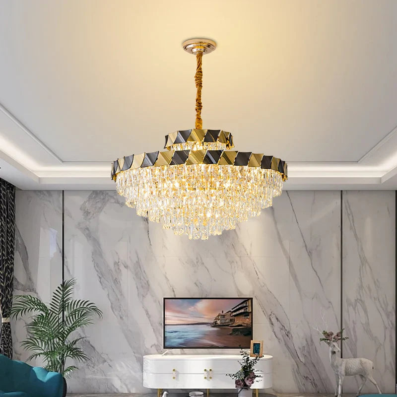 Axyaa Crystal Chandelier: Luxury High-End Living Room Lighting