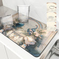 Axyaa Coffee Mat: Absorbent Kitchen Drying Pad with Plants, Birds & Flowers