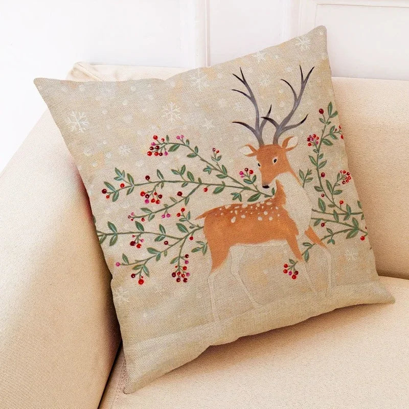 Axyaa Winter Animal Cartoon Linen Pillowcase for Car and Living Room Decor