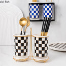 Axya Checkerboard Ceramic Chopsticks Holder Rack Wall-mounted Shelf