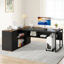 Axyaa 71" Executive L-Shaped Desk with Cabinet Storage and Shelves