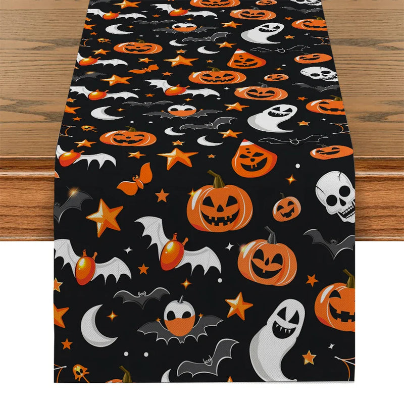 Axyaa Halloween Pumpkin Ghost Table Runner - Festive Farmhouse Decor