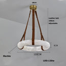 Axyaa Classic Marble Ring Chandelier LED Pendant Light Fixture Brown Leather Belt Lamp
